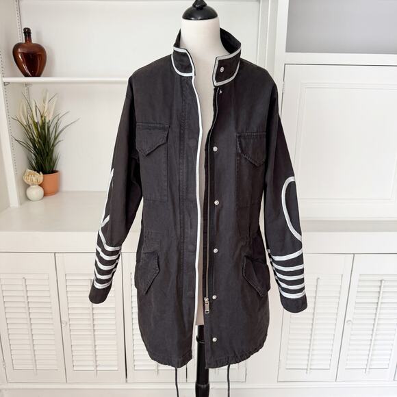 Michael Kors Embellished Washed Canvas Military Parka Black Size XS - Picture 2 of 9